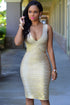 Sexy Gold Foil Midi Luxe Bandage Dress